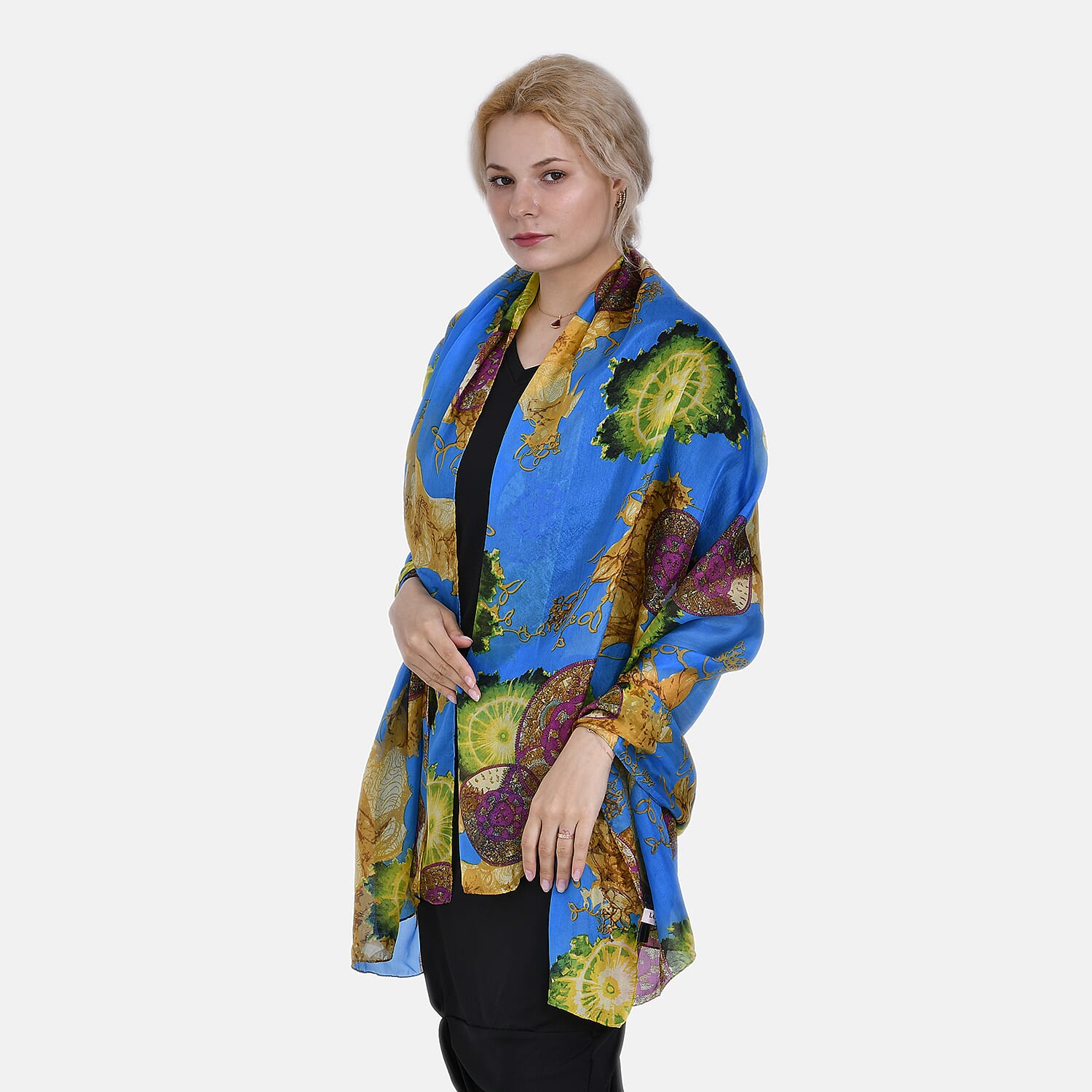 La Marey Whimsical Art Printed 100% Mulberry Silk Scarf (Size 180x110 cm) - Pink & Yellow