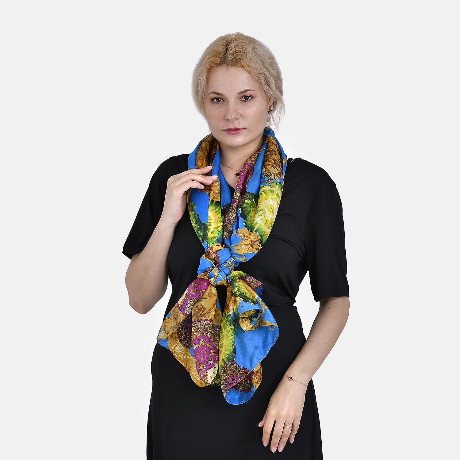 La Marey Whimsical Art Printed 100% Mulberry Silk Scarf (Size 180x110 cm) - Pink & Yellow