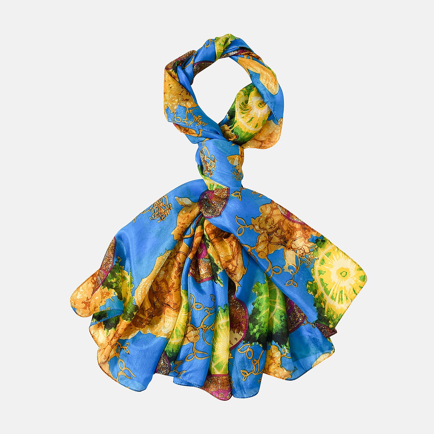 La Marey Whimsical Art Printed 100% Mulberry Silk Scarf (Size 180x110 cm) - Pink & Yellow