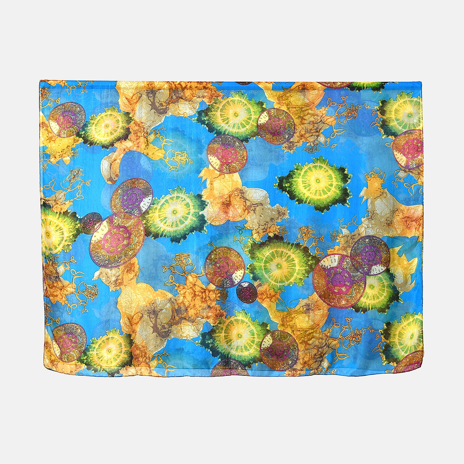 La Marey Whimsical Art Printed 100% Mulberry Silk Scarf (Size 180x110 cm) - Pink & Yellow