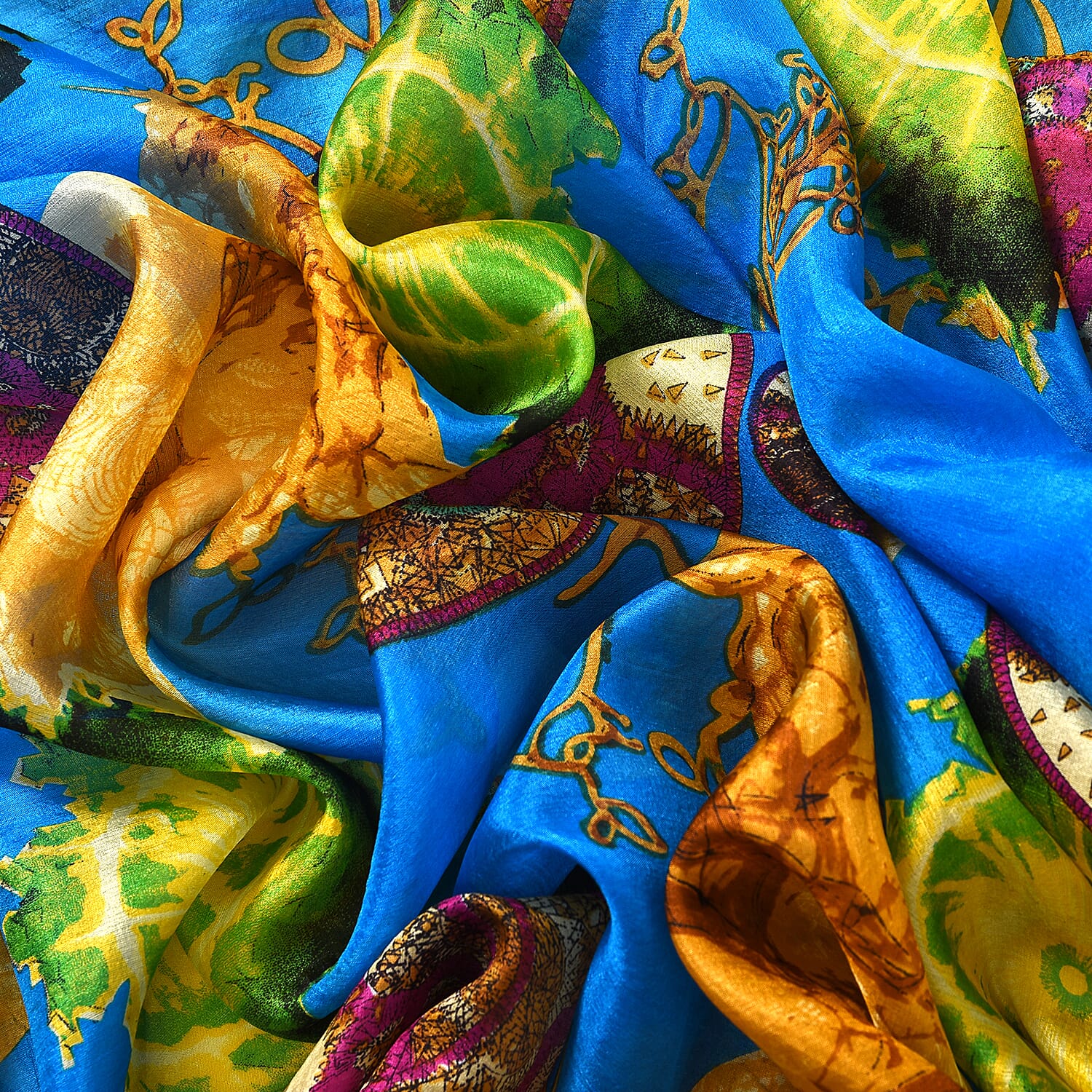 La Marey Whimsical Art Printed 100% Mulberry Silk Scarf (Size 180x110 cm) - Pink & Yellow