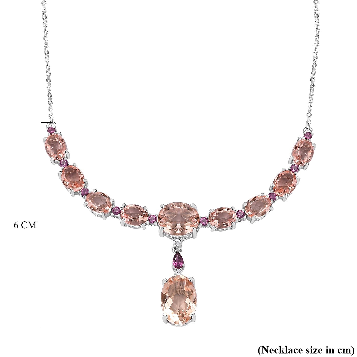 Morganite Colour Quartz, Natural Zircon & Lotus Garnet Necklace (Size - 20) in Platinum Overlay Sterling Silver 24.20 Ct.