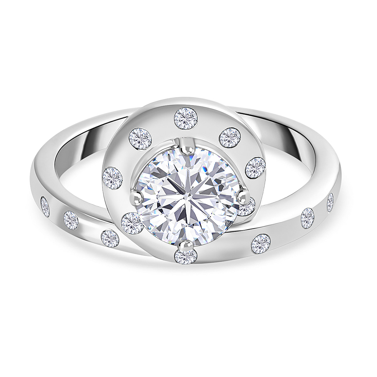Moissanite Ring in Platinum Overlay Sterling Silver 1.00 Ct.