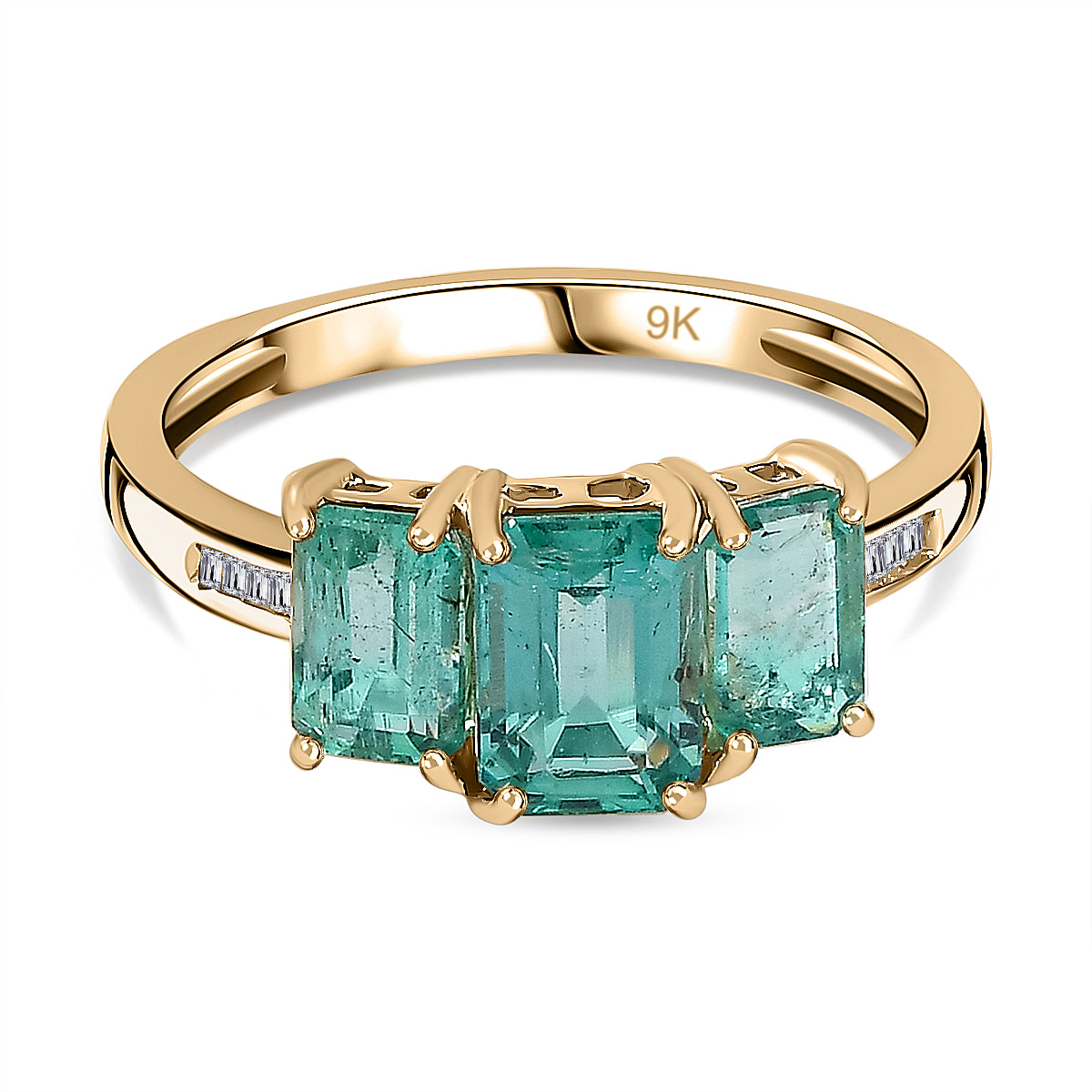 9K Yellow Gold AAA Gemfield Zambian Emerald & White Diamond Ring 2.25 ct.