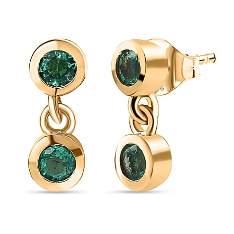 AAA Gemfields Emerald Dangle Earrings in 18K Gold Vermeil Sterling Silver