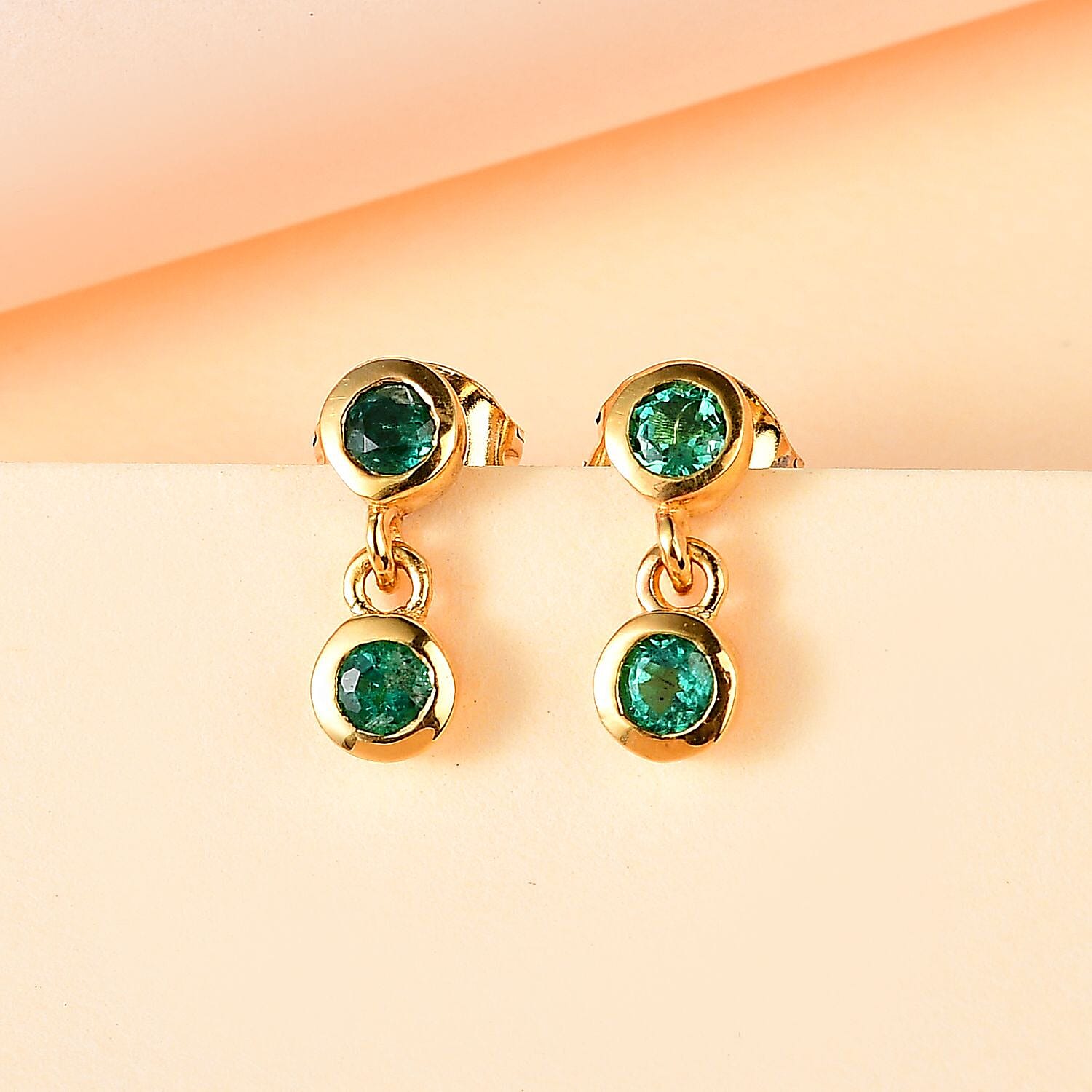 AAA Gemfields Emerald Dangle Earrings in 18K Gold Vermeil Sterling Silver