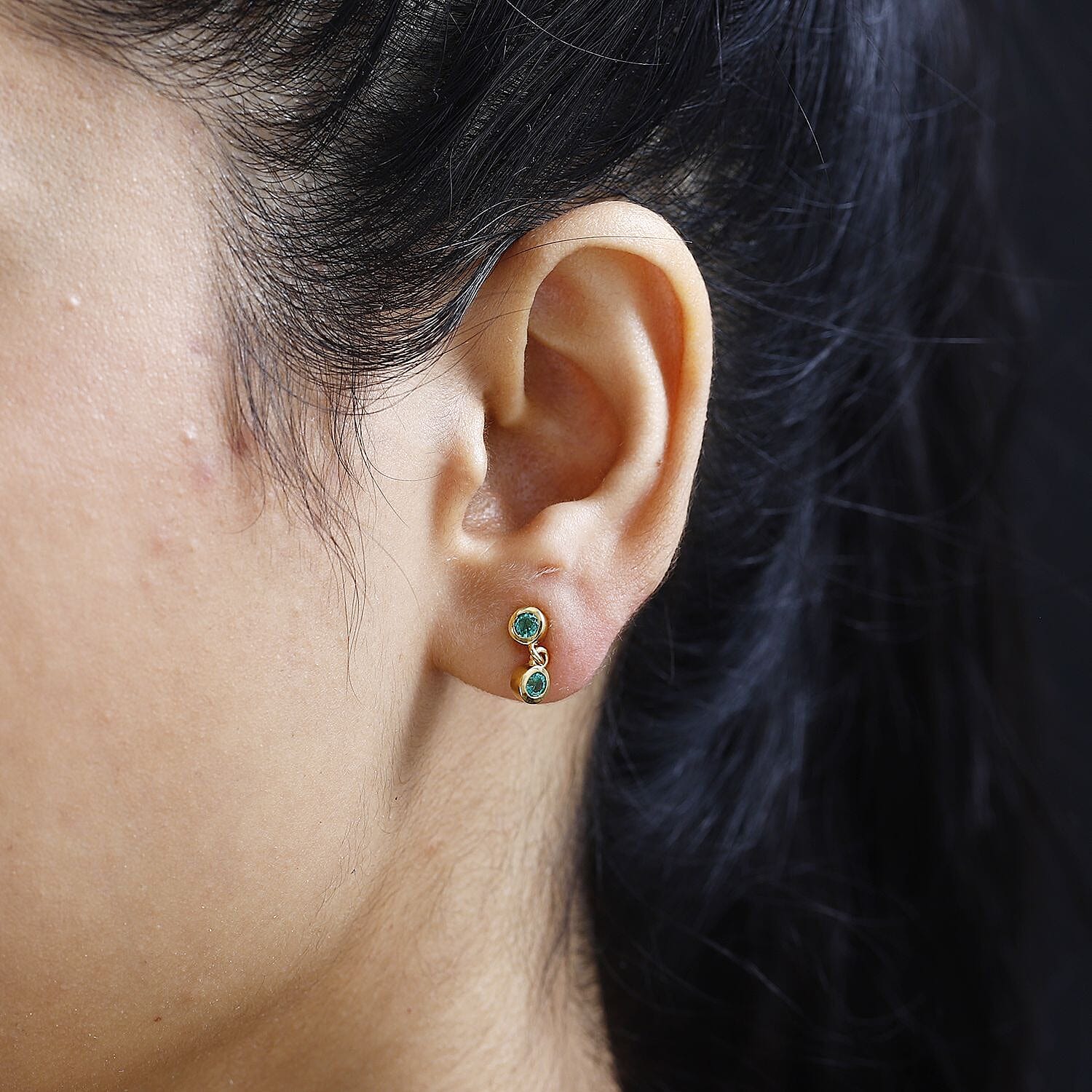 AAA Gemfields Emerald Dangle Earrings in 18K Gold Vermeil Sterling Silver