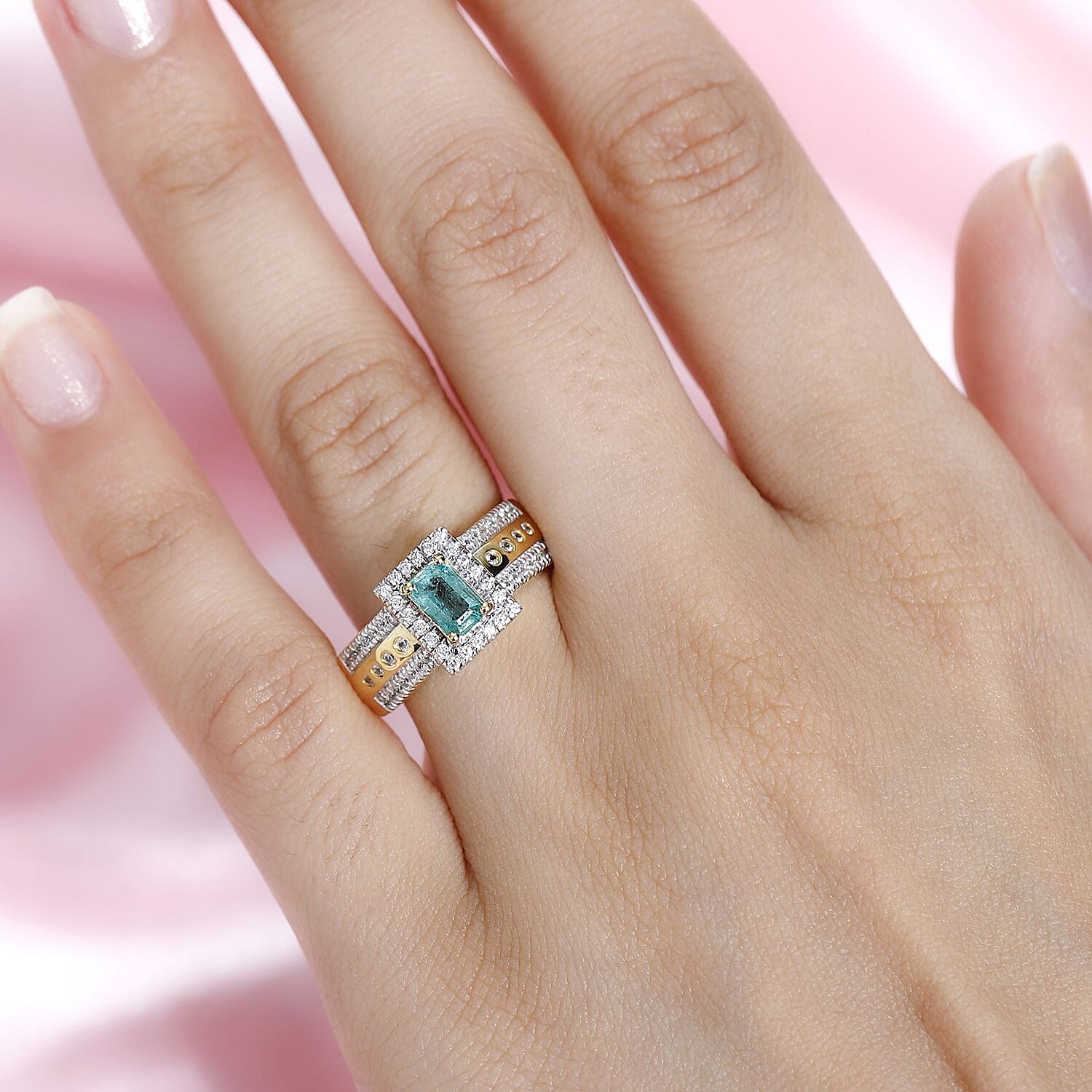 AAA Gemfields Emerald & Natural Zircon Ring in 18K Gold Vermeil Sterling Silver 1.06 Ct