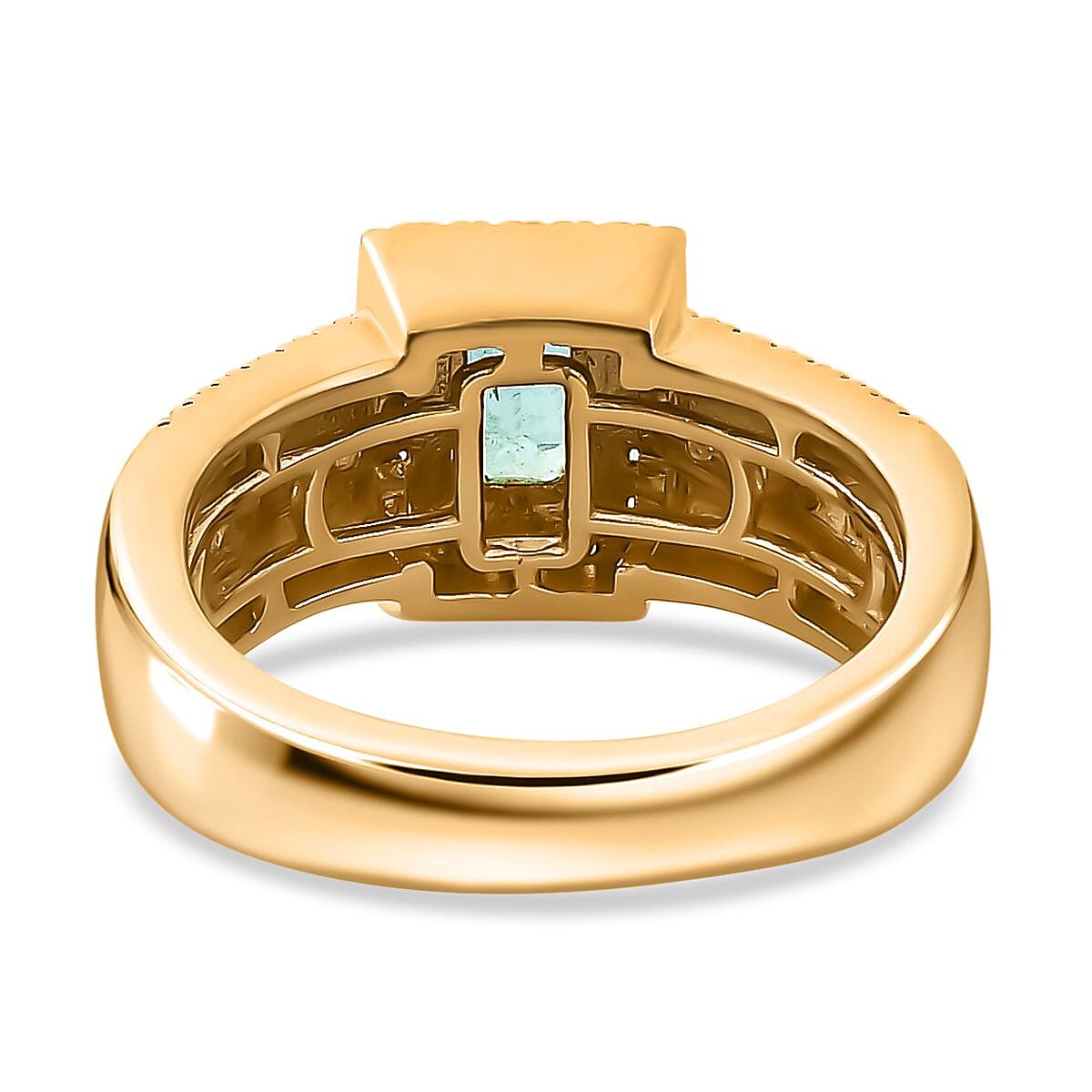 AAA Gemfields Emerald & Natural Zircon Ring in 18K Gold Vermeil Sterling Silver 1.06 Ct