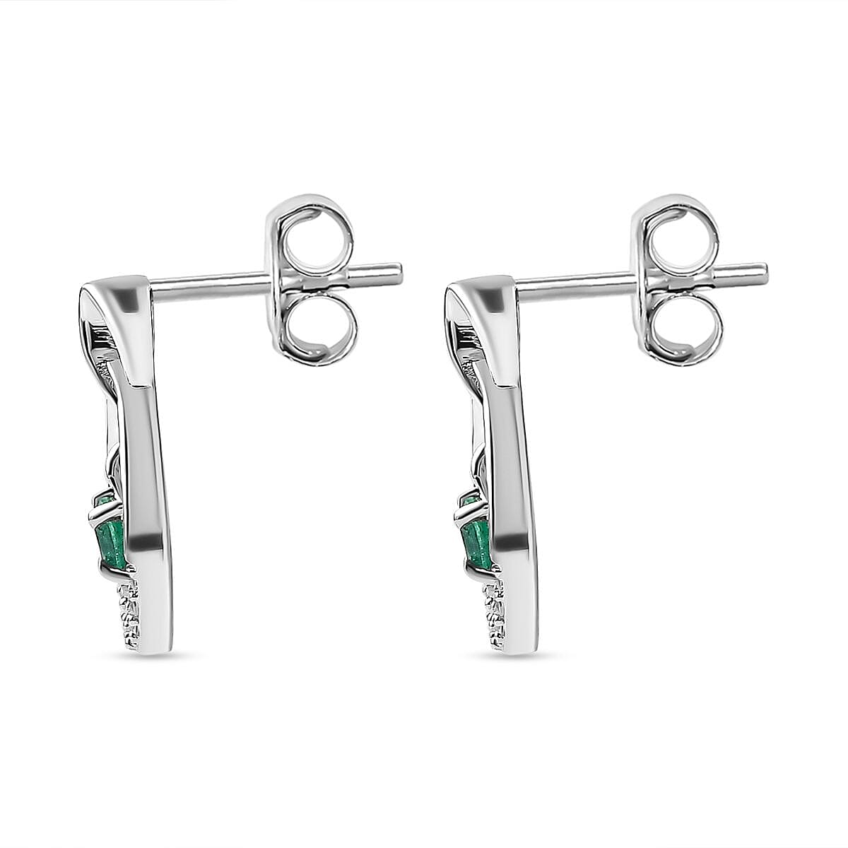 AAA Gemfields Emerald & Natural Zircon Dangle Earrings in Platinum Overlay Sterling Silver