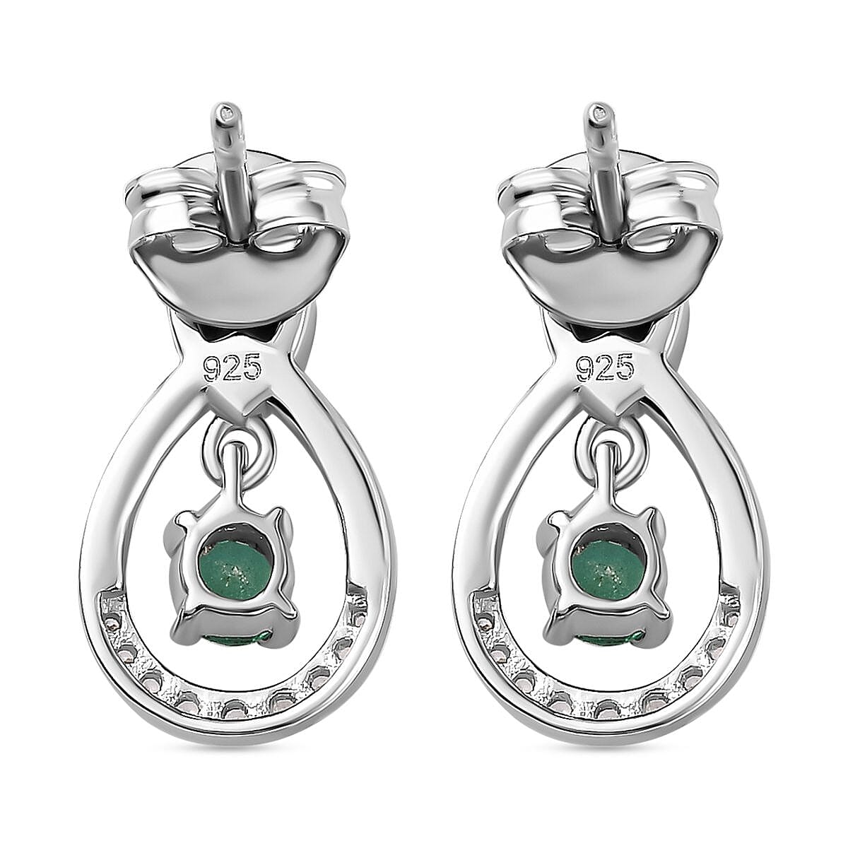 AAA Gemfields Emerald & Natural Zircon Dangle Earrings in Platinum Overlay Sterling Silver
