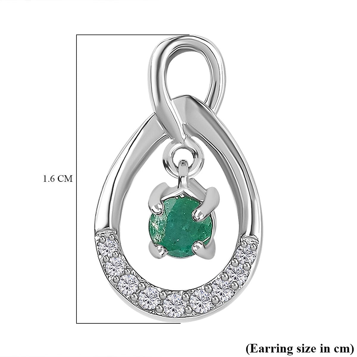 AAA Gemfields Emerald & Natural Zircon Dangle Earrings in Platinum Overlay Sterling Silver