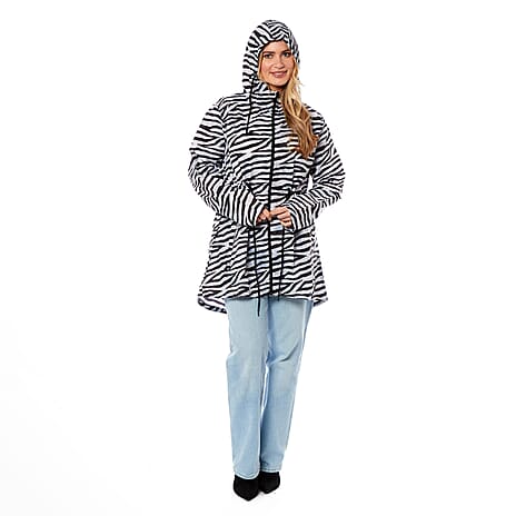EMMA Zebra Pattern Rain Jacket (Size XL) - Black & White