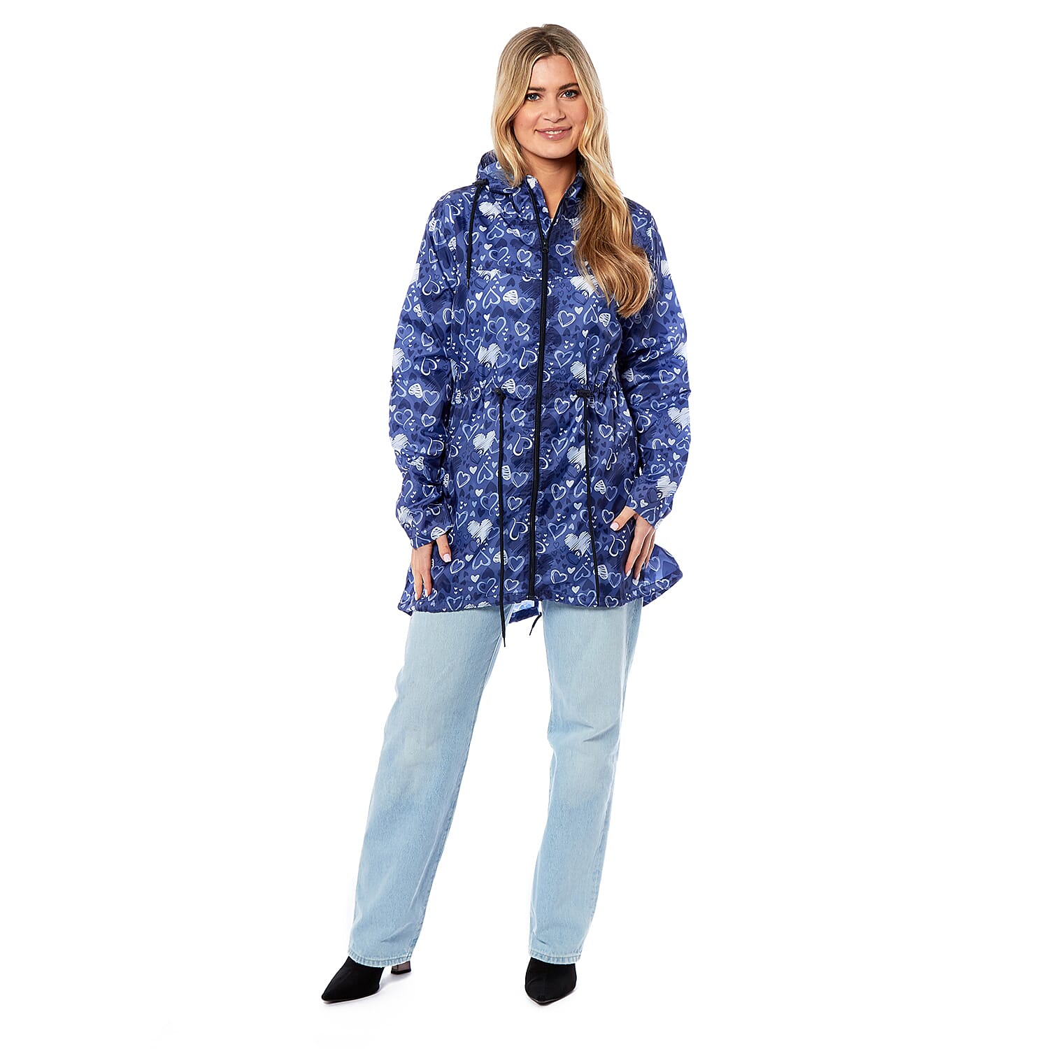 EMMA Scribble Hearts Pattern Raincoat (Size M) - Blue