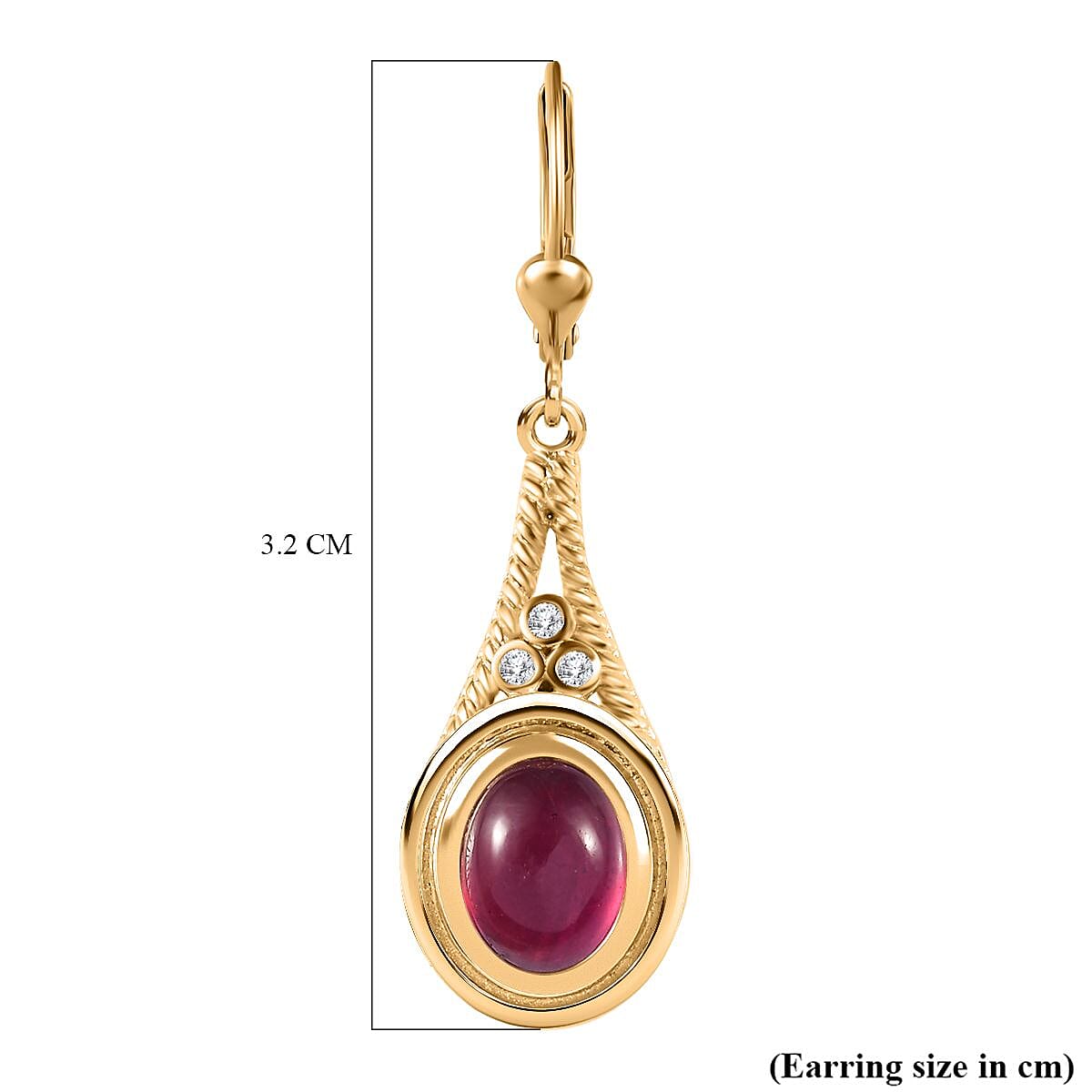 The Majestic Cabochon - African Ruby & Moissanite Dangle Earrings in 18K Vermeil YG Plated Sterling Silver 6.22 Ct
