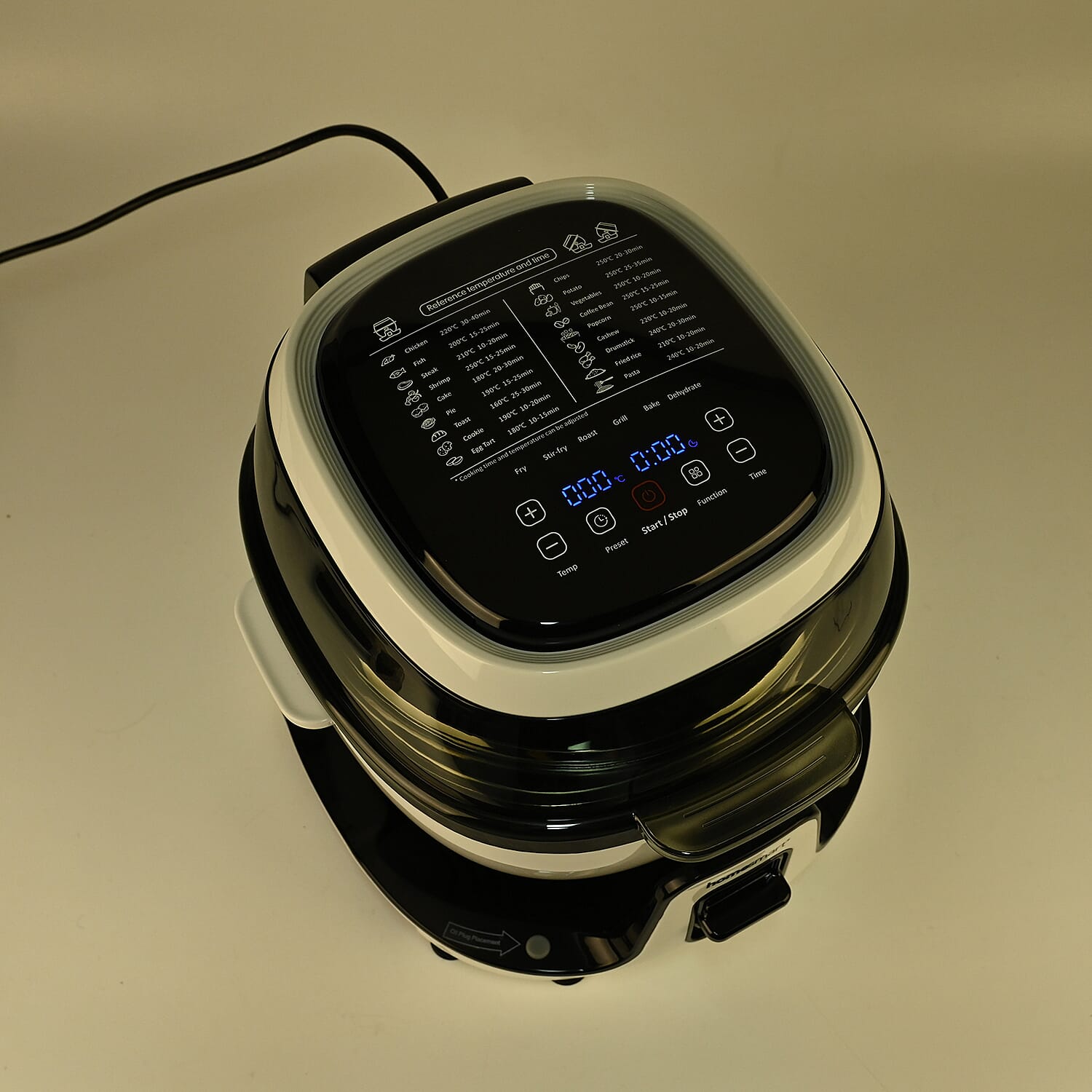 Homesmart 6L Rotating Air Fryer with LCD Display (1700W) - Black & White