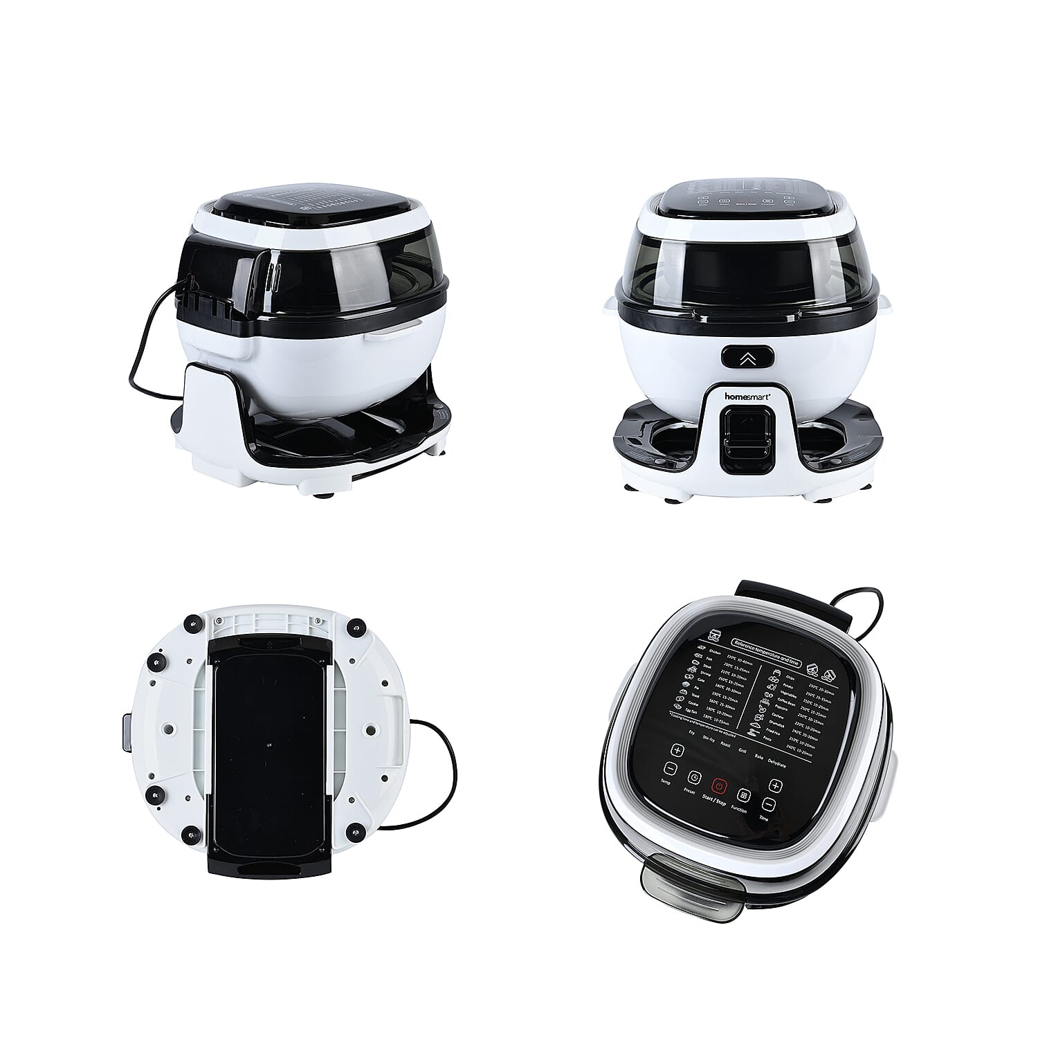 Homesmart 6L Rotating Air Fryer with LCD Display (1700W) - Black & White