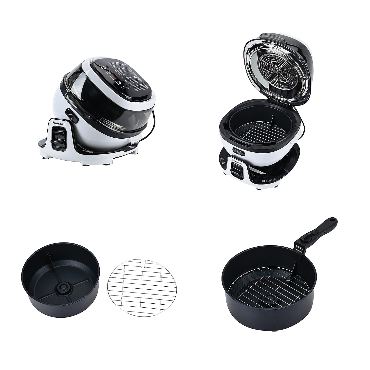 Homesmart 6L Rotating Air Fryer with LCD Display (1700W) - Black & White