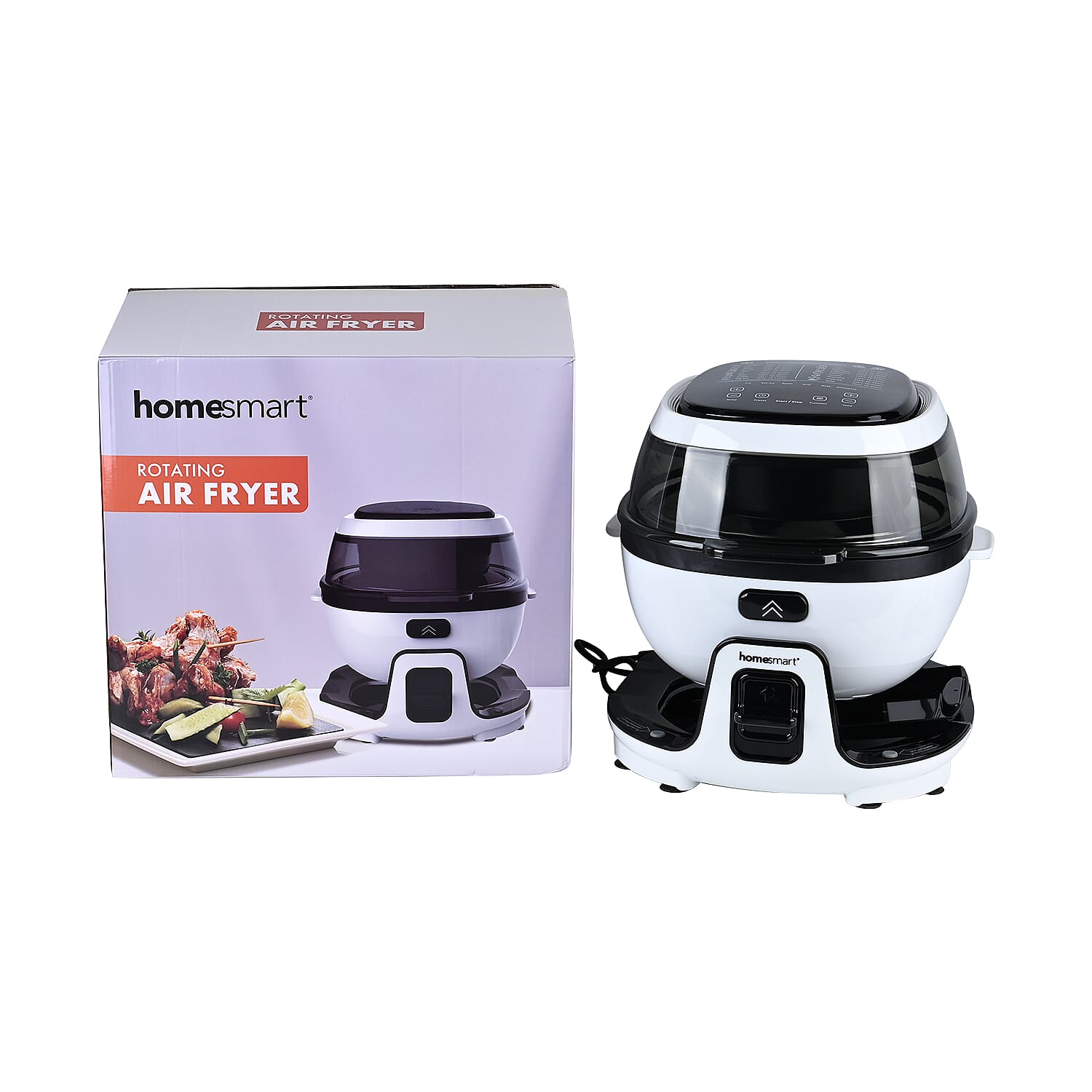 Homesmart 6L Rotating Air Fryer with LCD Display (1700W) - Black & White