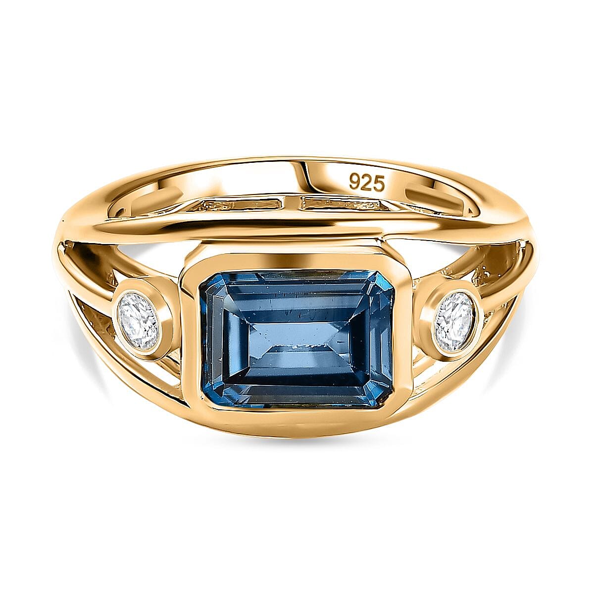 London Blue Topaz ,  White Zircon  Ring in Vermeil YG Sterling Silver 3.051  Ct.