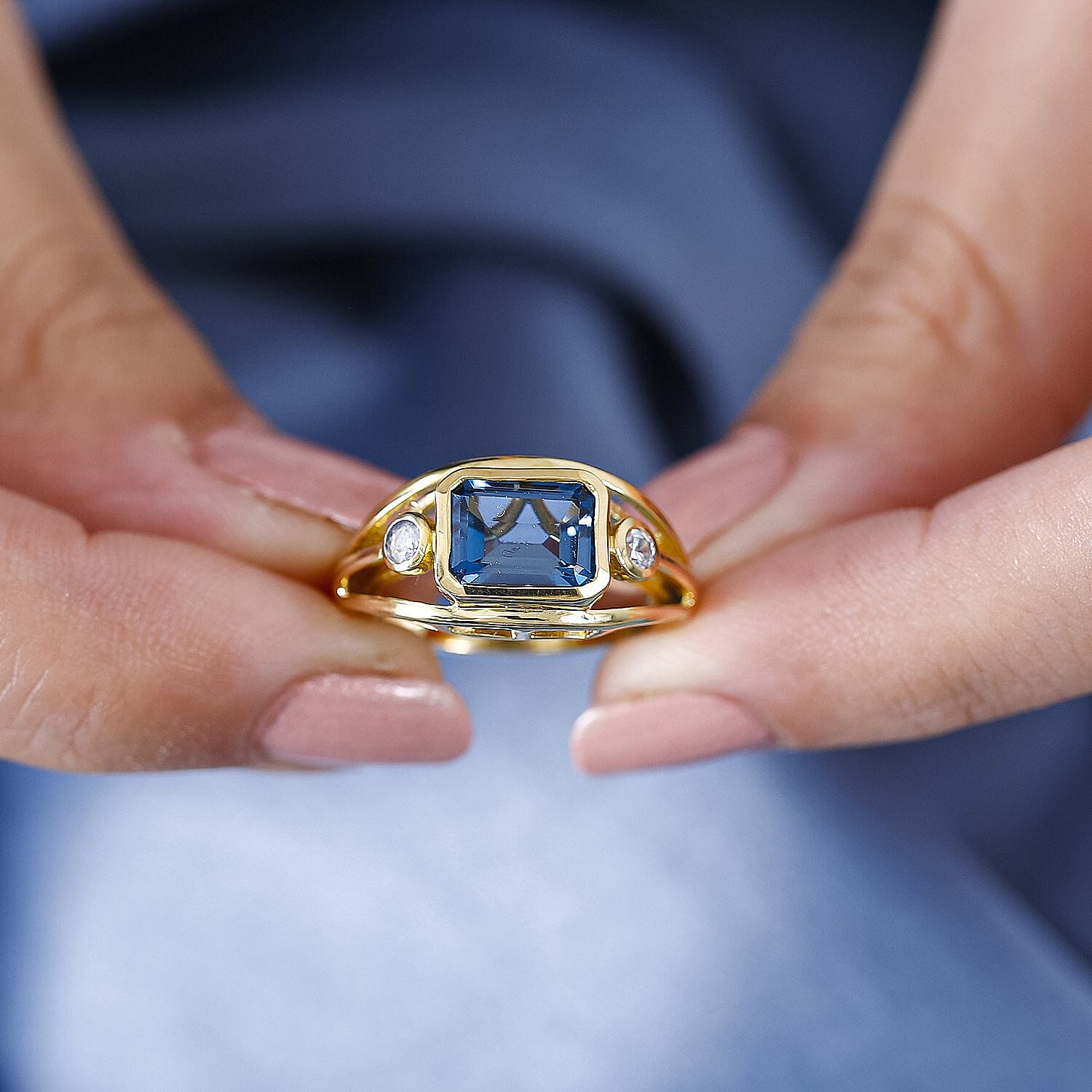 London Blue Topaz ,  White Zircon  Ring in Vermeil YG Sterling Silver 3.051  Ct.