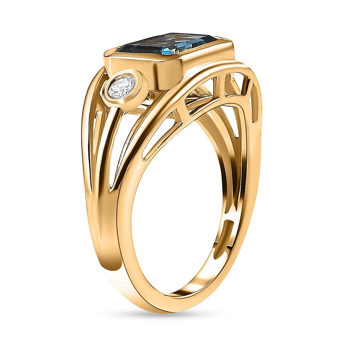 London Blue Topaz ,  White Zircon  Ring in Vermeil YG Sterling Silver 3.051  Ct.