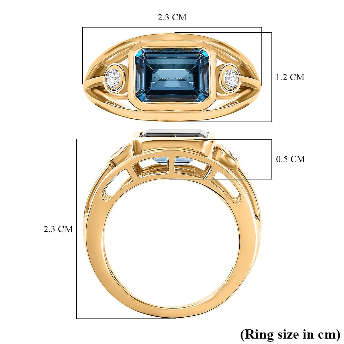 London Blue Topaz ,  White Zircon  Ring in Vermeil YG Sterling Silver 3.051  Ct.