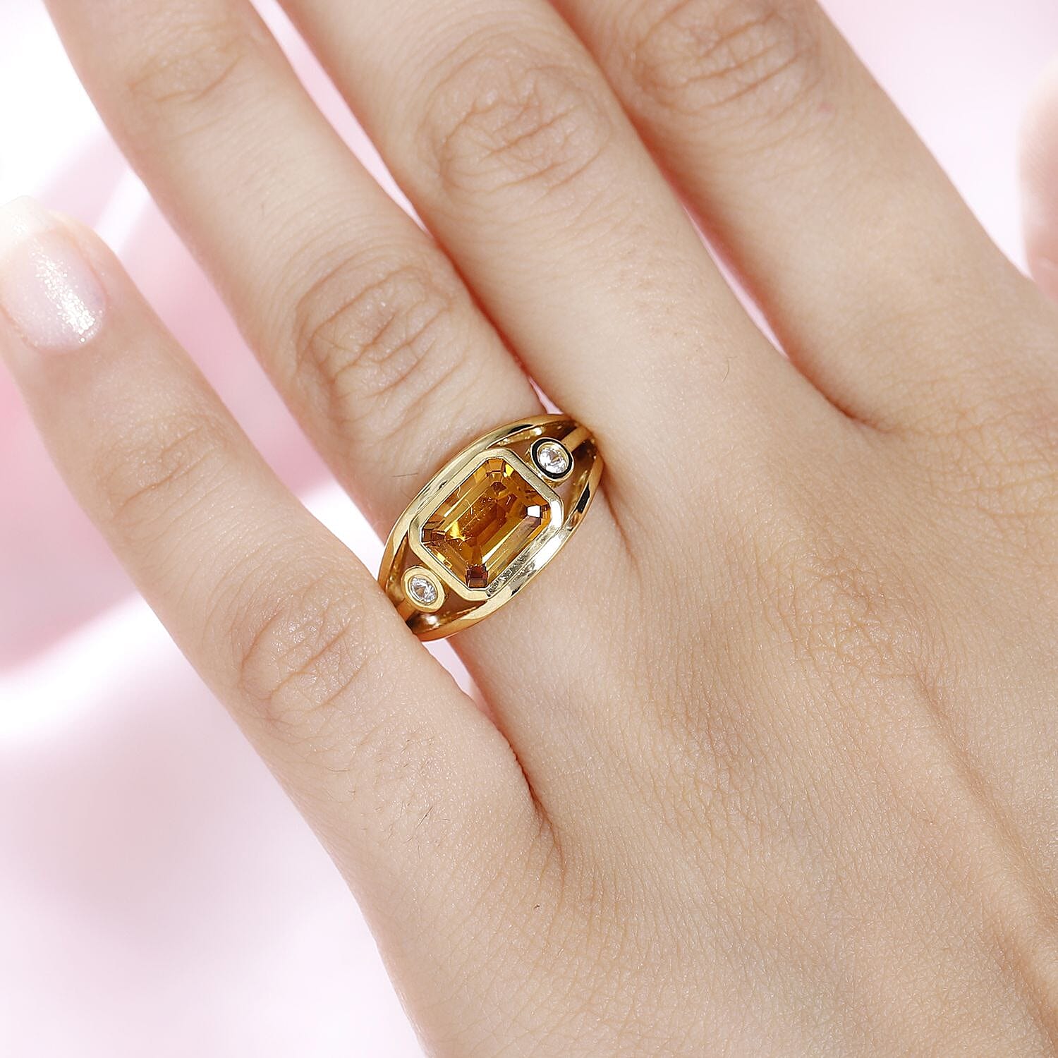 Designer Inspired Madeira Citrine and Zircon Ring in 18k Gold Vermeil Sterling Silver 2.45 Ct