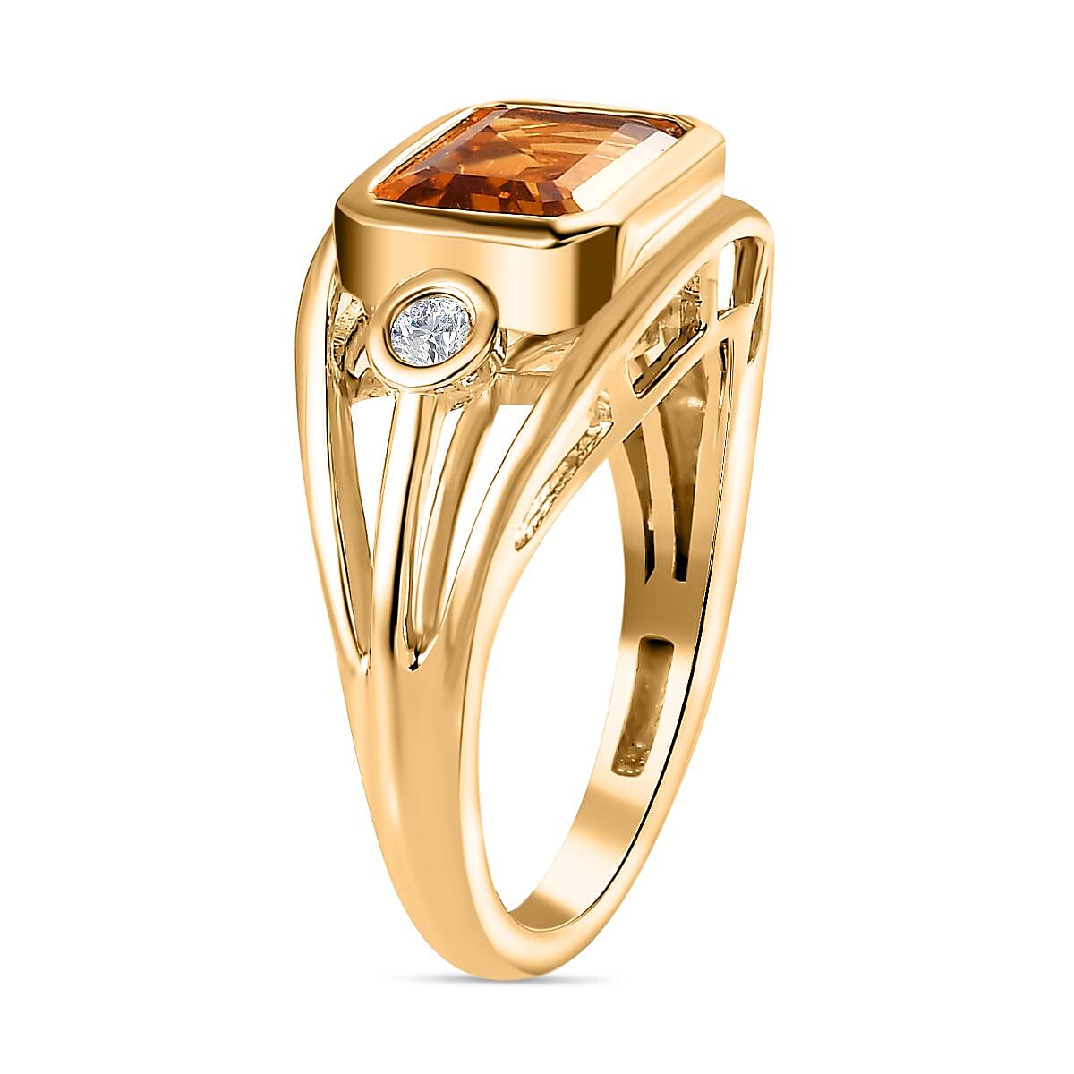 Designer Inspired Madeira Citrine and Zircon Ring in 18k Gold Vermeil Sterling Silver 2.45 Ct