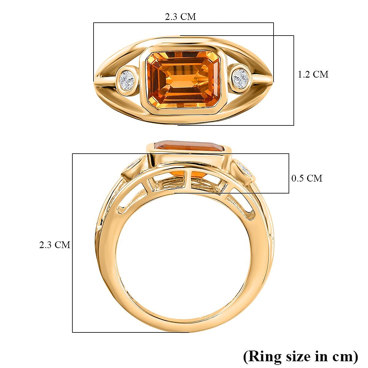 Designer Inspired Madeira Citrine and Zircon Ring in 18k Gold Vermeil Sterling Silver 2.45 Ct