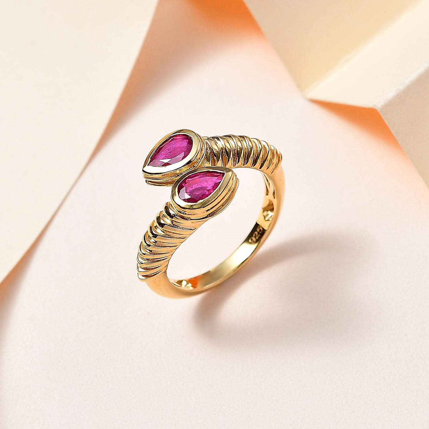 Ruby Bypass Ring in 18K Vermeil YG Plated Sterling Silver 1.17 Ct