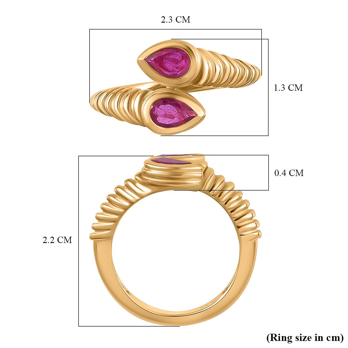 Ruby Bypass Ring in 18K Vermeil YG Plated Sterling Silver 1.17 Ct