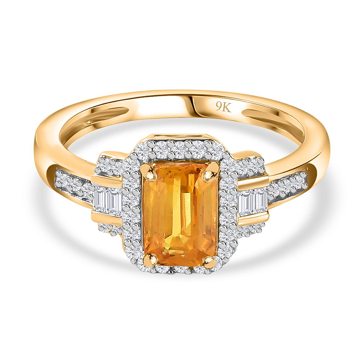 9K Yellow Gold AAAA Yellow Sapphire, White Diamond I3 Ring 1.388 ct., Gold Wt. 2.25 Gms