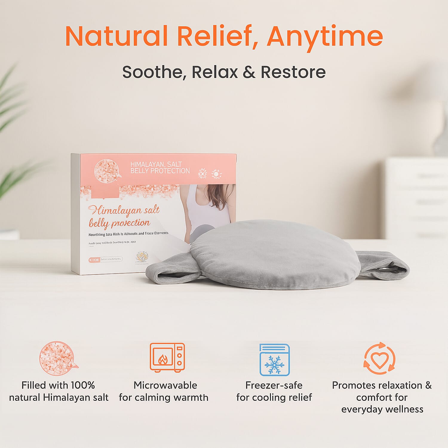 Microwavable and Freezable Himalayan Salt Belly Wrap - Light Grey