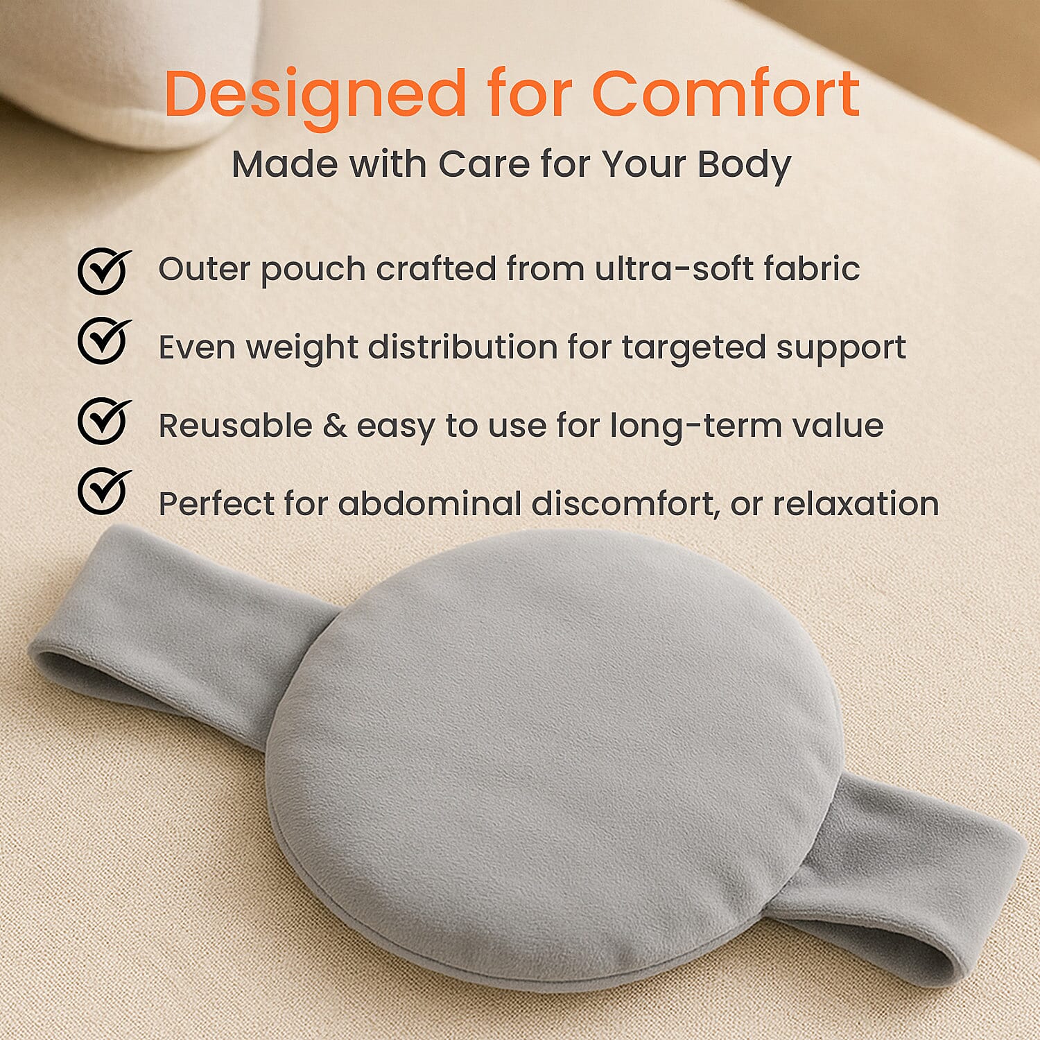 Microwavable and Freezable Himalayan Salt Belly Wrap - Light Grey