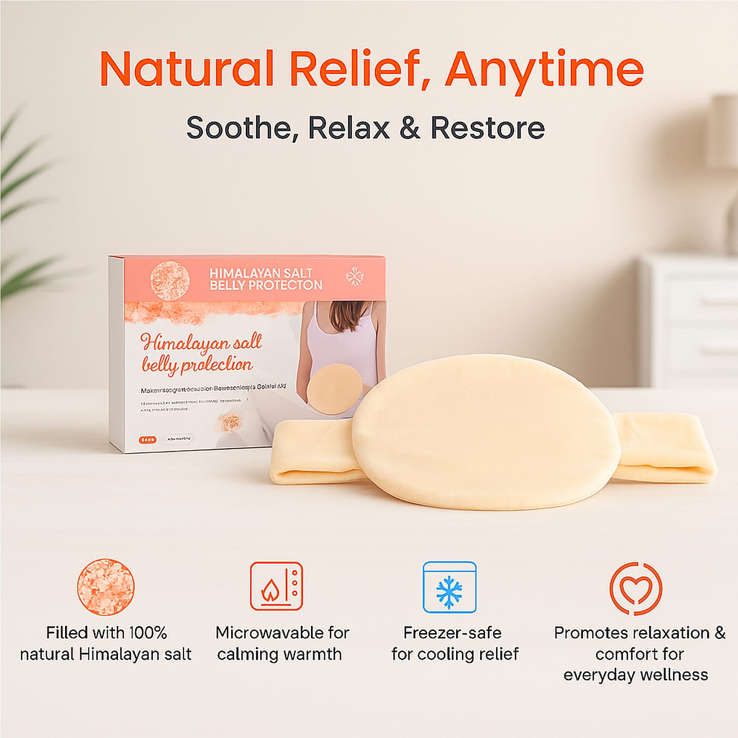 Microwavable and Freezable Himalayan Salt Belly Wrap - White Cream