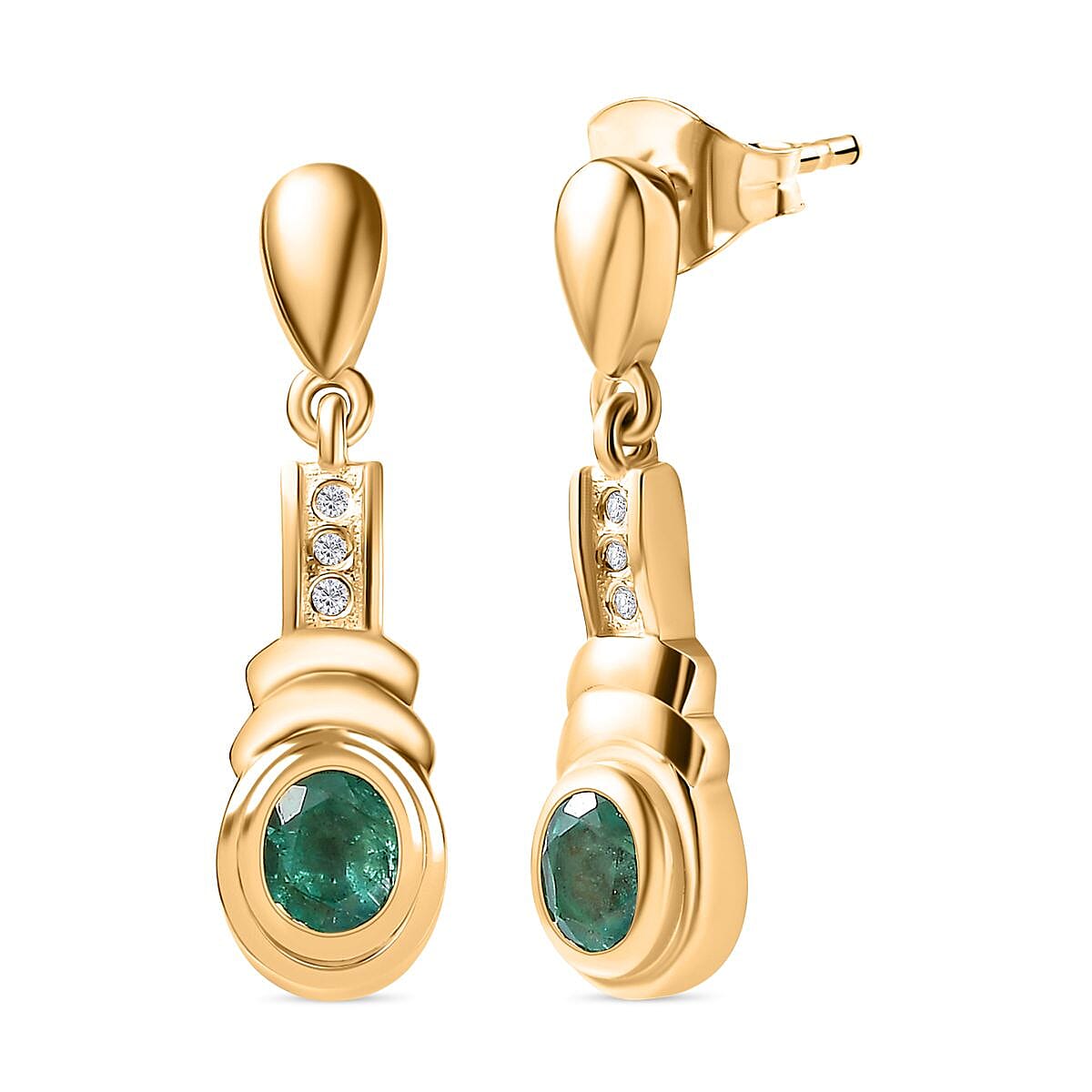 AAA Gemfields Emerald & Natural Zircon Dangle Earrings in 18K Gold Vermeil Sterling Silver