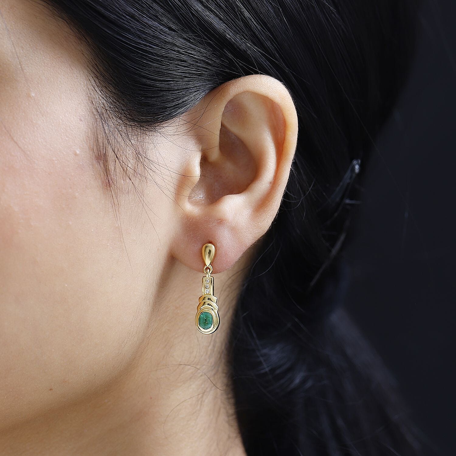 AAA Gemfields Emerald & Natural Zircon Dangle Earrings in 18K Gold Vermeil Sterling Silver