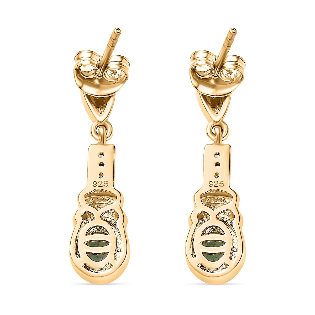 AAA Gemfields Emerald & Natural Zircon Dangle Earrings in 18K Gold Vermeil Sterling Silver