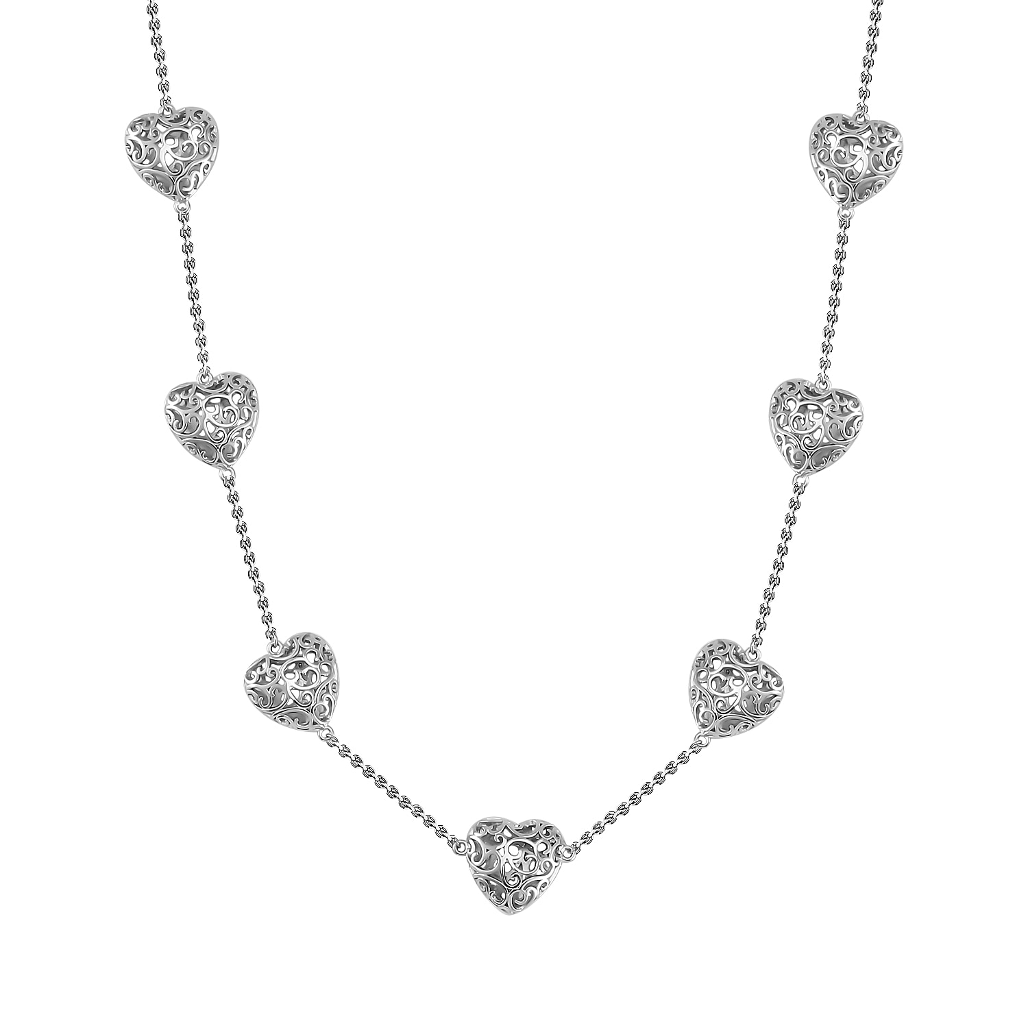 Lucy Q Amore Heart Collection - Rhodium Overlay Sterling Silver Adjustable Necklace (Size 18-2), Silver Wt. 16 Gms