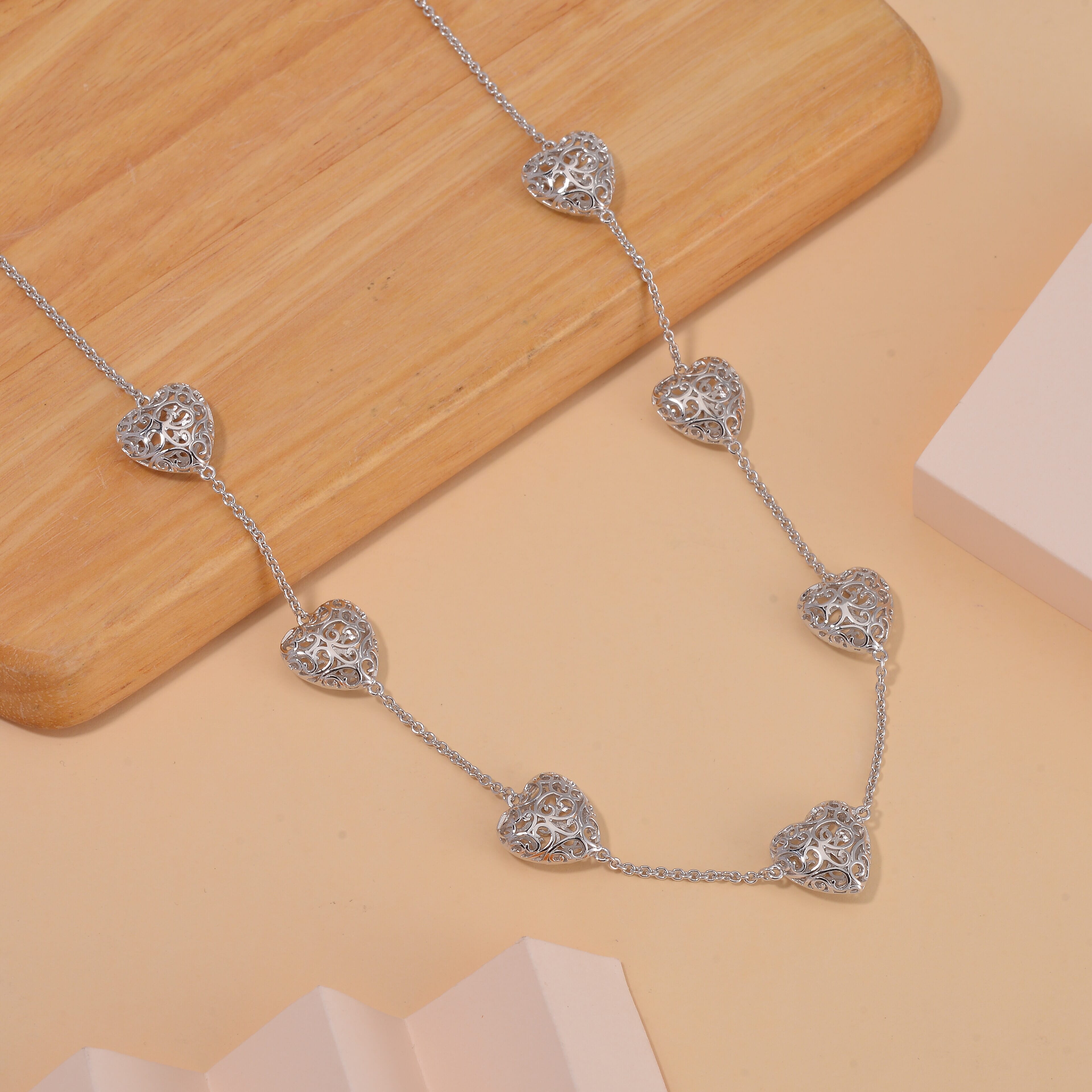 Lucy Q Amore Heart Collection - Rhodium Overlay Sterling Silver Adjustable Necklace (Size 18-2)