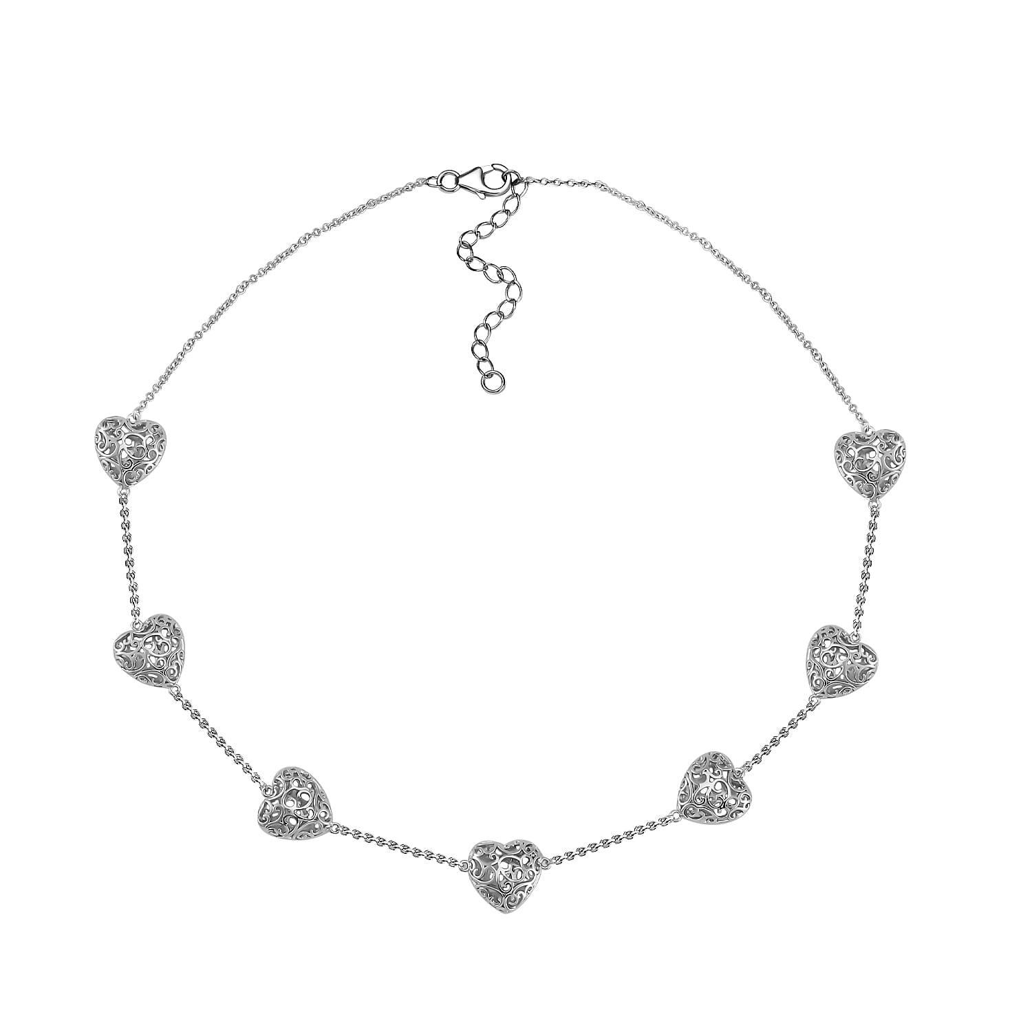 Lucy Q Amore Heart Collection - Rhodium Overlay Sterling Silver Adjustable Necklace (Size 18-2)