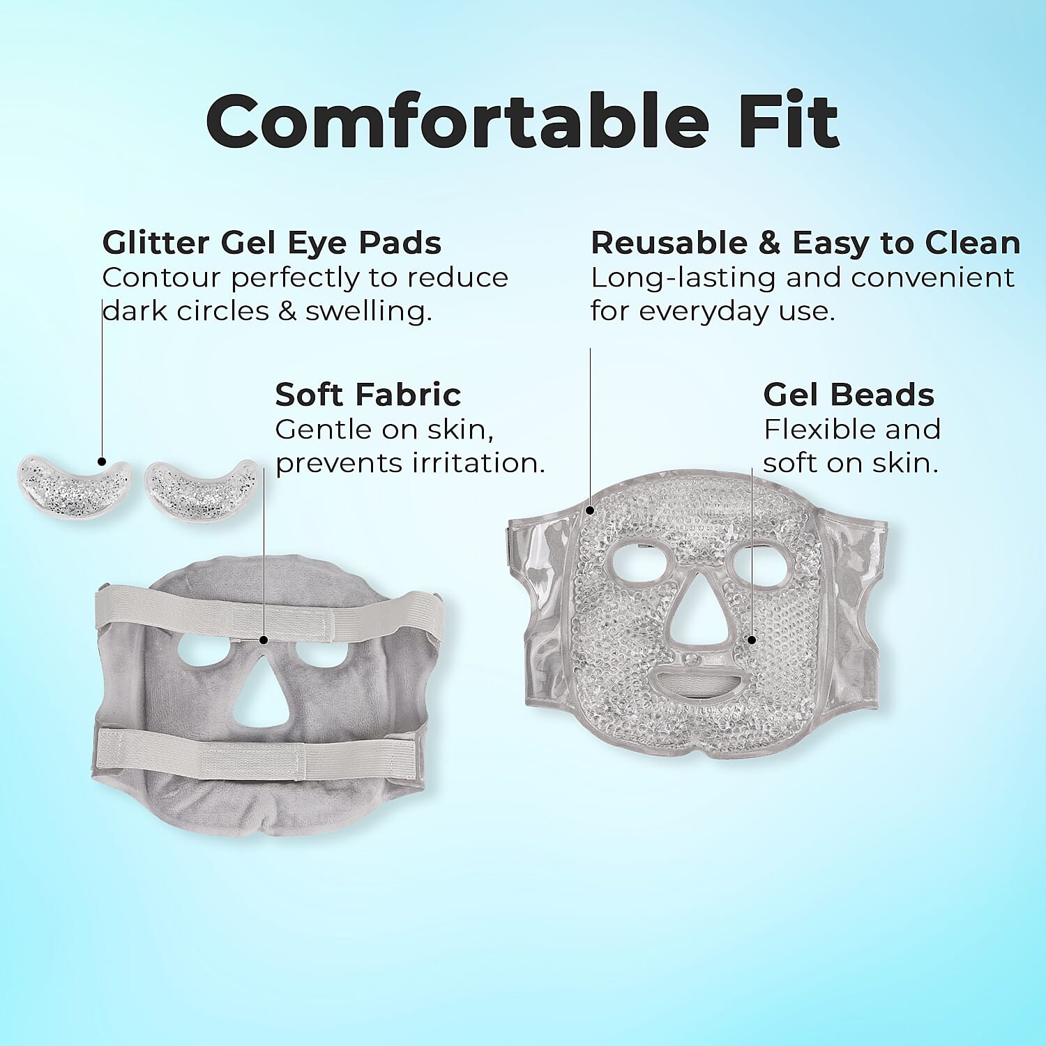 Hot and Cold Therapy Full Coverage Face Mask and Eye Pad Set