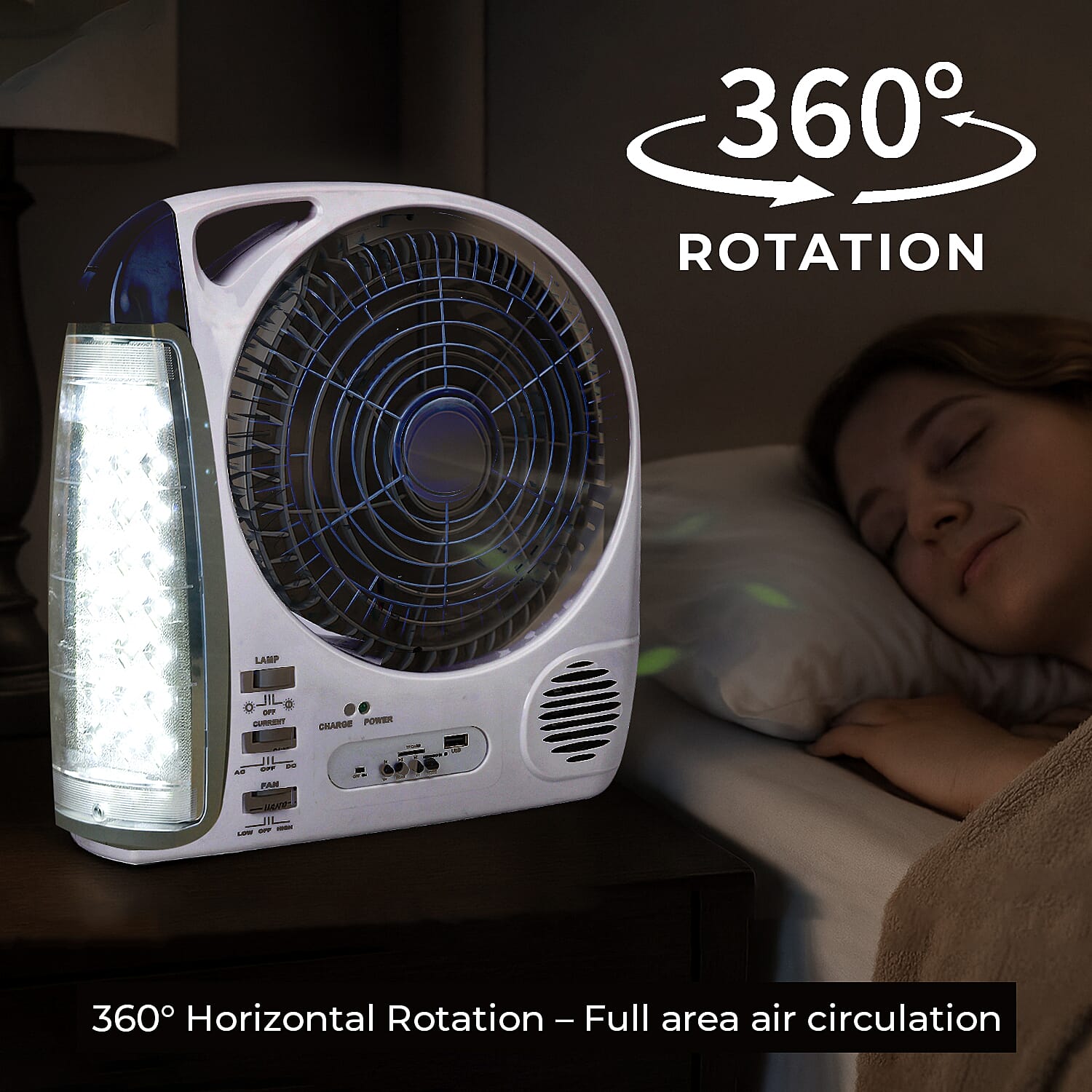 Rechargeable 6 in 1 Solar Fan (Inc. FM Radio, Bluetooth, MP3 Player - Many More) - White - Grey Rechargeable 6 in 1 Solar Fan (Inc. FM Radio, Bluetooth, MP3 Player - Many More) - White - Grey