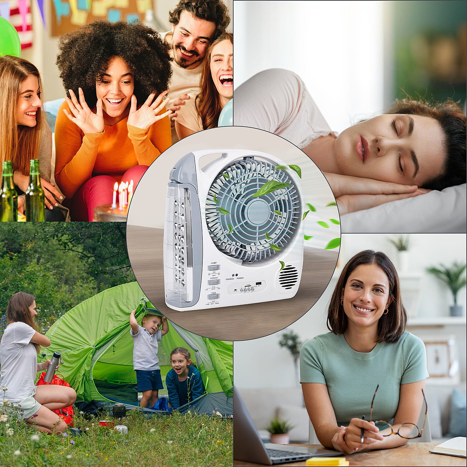 Rechargeable 6 in 1 Solar Fan (Inc. FM Radio, Bluetooth, MP3 Player - Many More) - White - Grey Rechargeable 6 in 1 Solar Fan (Inc. FM Radio, Bluetooth, MP3 Player - Many More) - White - Grey