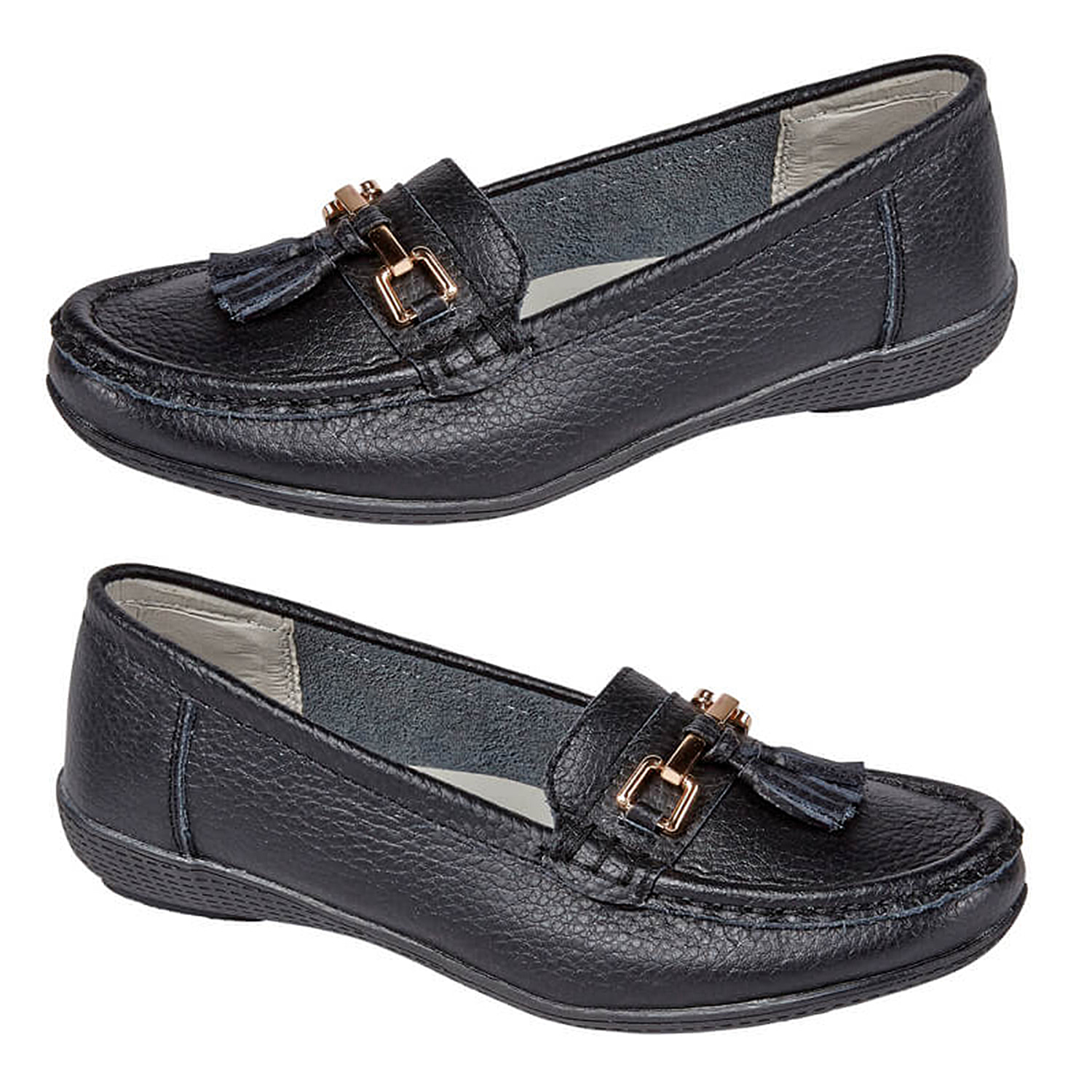 Womens Slip on Casual Leather Loafer with Tassle (Size 3) - Black