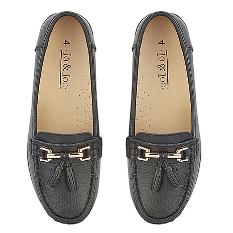 Jo & Joe Nautical Womens Slip on Casual Leather Loafer with Tassle (Size 3) - Black