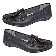 Womens Slip on Casual Leather Loafer with Tassle (Size 4) - Black