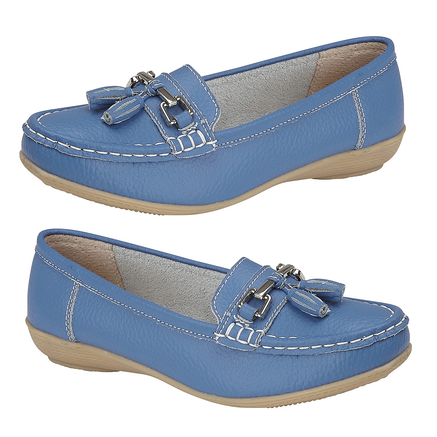 Jo & Joe Nautical Womens Slip on Casual Leather Loafer with Tassel (Size 4) - Blue