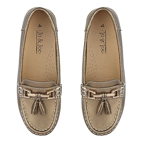 Jo & Joe Nautical Womens Slip on Casual Leather Loafer with Tassle  (Size 4) - Bronze